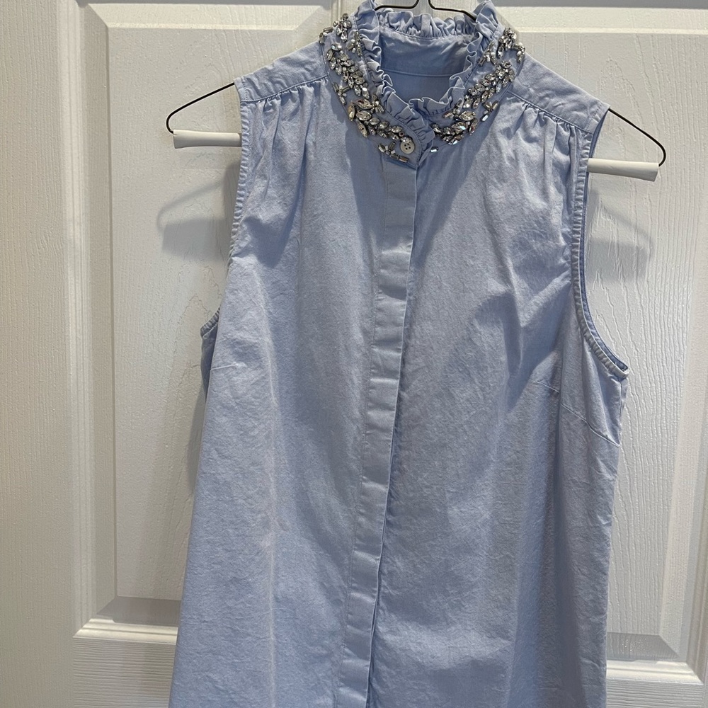 JCrew jeweled neckline sleeveless hidden buttons blouse